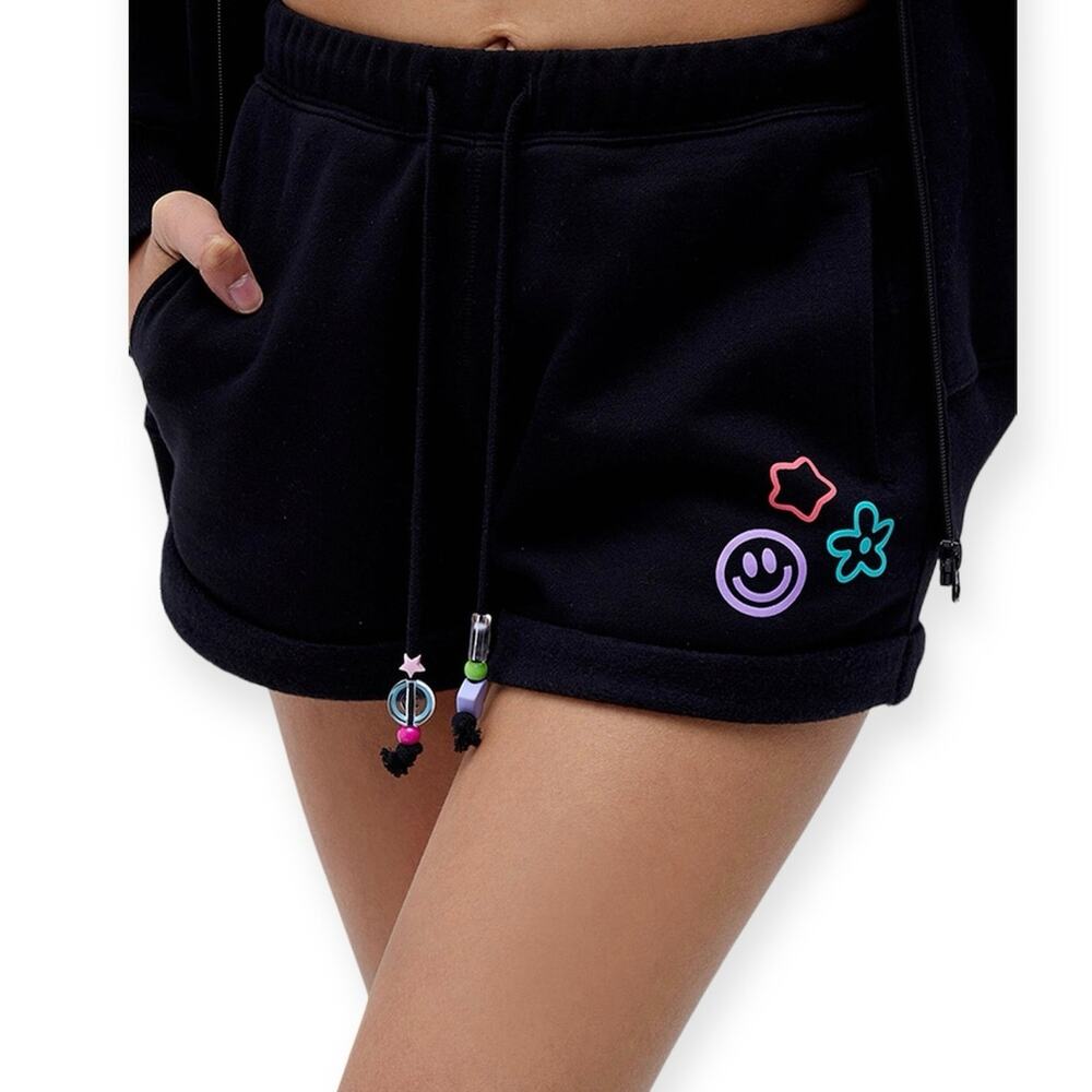 PacSun Spectrum PAC Black Graphic Charm Drawstring Lounge Shorts Y2K‎ Size Small